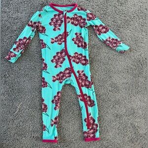 $15 Kickee Pants floral romper zip up pajamas  - Teal & purple sz 12-18 months